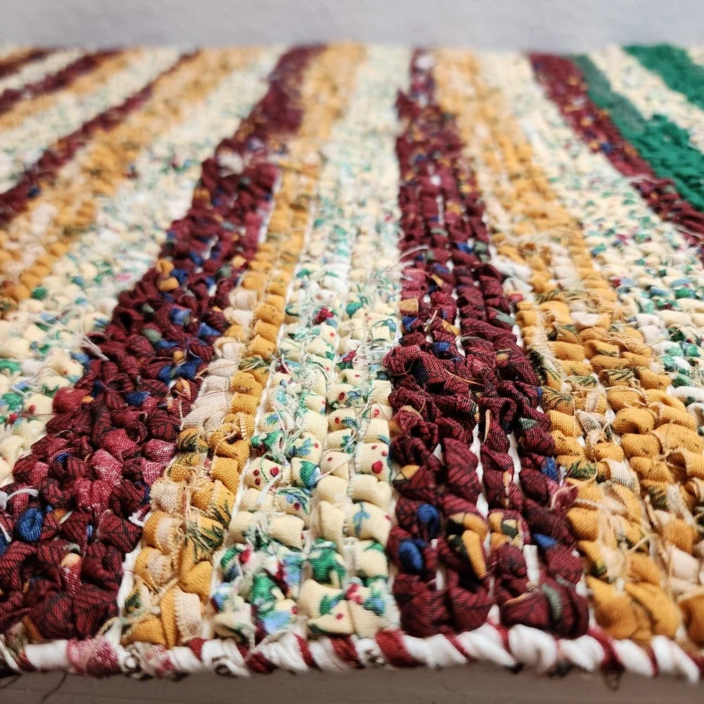 Handmade Braided Holiday Rag Rug Mat Farmhouse Country Chic Stripes 22.75